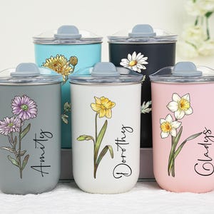Personalized Birth Flower Tumbler,Coffee Cup,Bridesmaid Proposal Gift,Wine Tumbler with Lid,Stainless Steel Bottle,Bridesmaid Gift
