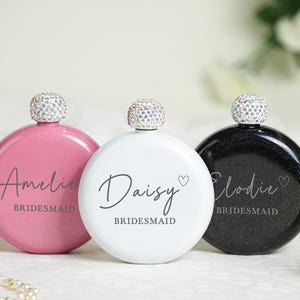 Personalized Flask,Round Flasks with Rhinestone Lid,Custom Flask  Engraved Women Flask Wedding Gift ideas Bridal Party Gift Bridesmaid Gift