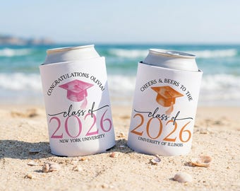 Custom Graduation Can Cozies, Class of 2026 Party Favor, Personalized Grad Gift for High School & College daughter, Graduation trip gifts