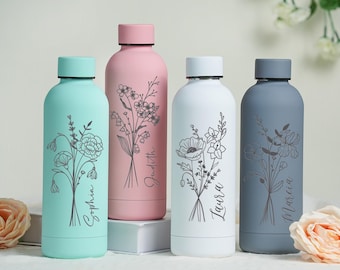 Personalized Birth Flower Tumbler, Insulated Water Bottle, Custom Beach Tumbler, Teacher Appreciation Gift