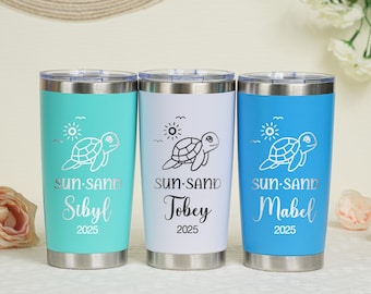 Vacation Cups,Engraved Beach Tumblers,Custom Holiday Tumbler,Personalized Cups with Name,Skinny Tumbler,Vacation Spring Break Gift for Her