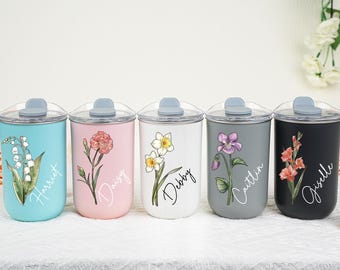 Personalized Stainless Tumbler cup,Personalized Birth Flower Coffee Cup With Name, Bridesmaid Proposal, Party Favor, Birthday, Gifts For Her