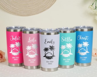 Personalized Beach Tumbler for Girl's Trip, Custom Travel Mug, Laser Engraved Tumbler, Stainless Steel Mug, Insulated Tumbler, Beach Tumbler