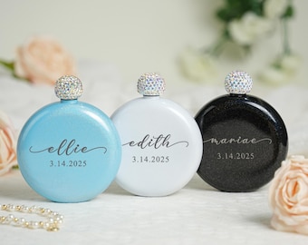Bridesmaid Gifts, Custom Women's Flask,Hip flask,Wedding Party Gift Gifts for Bridesmaids,Bridesmaid Flask Personalized Rhinestone Lid Flask