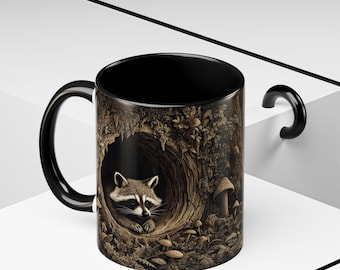 Mug raton laveur : tasse en céramique rustique animal des bois