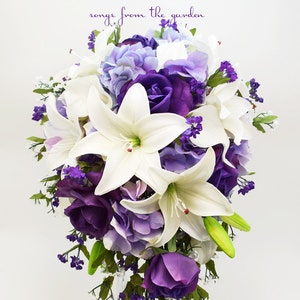 Cascade Bridal Bouquet Real Touch Purple Roses Real Touch - Etsy