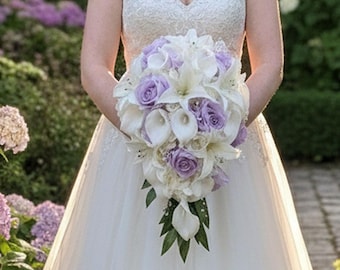 Lavender Lilac White Artificial Bridal Prom Wedding Bouquet - add Boutonniere Bridesmaid Corsage More!