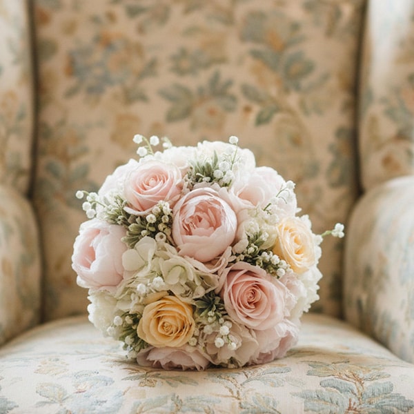 Bridal Wedding Prom Bouquet: Peach Pink White - Add Boutonniere Flower Crown Corsage and More!