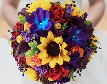 Vibrant Sunflower Bridal Bouquet – Colorful Wedding Flowers