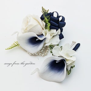 Navy Blue Calla Lily Corsage or Boutonniere – Wedding, Prom