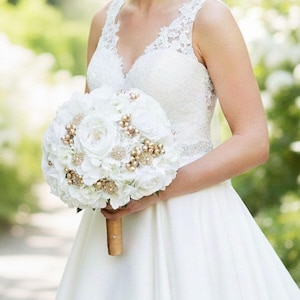 Bridal Bridesmaid Bouquet Prom Bouquet White Gold: add Groom Groomsmen Boutonniere Corsage More