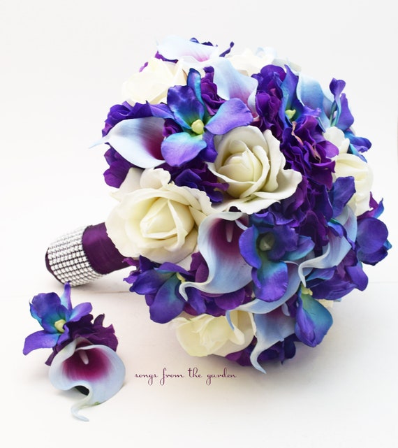 Galaxy Orchid Calla Rose Bridal or Bridesmaid Bouquet add | Etsy