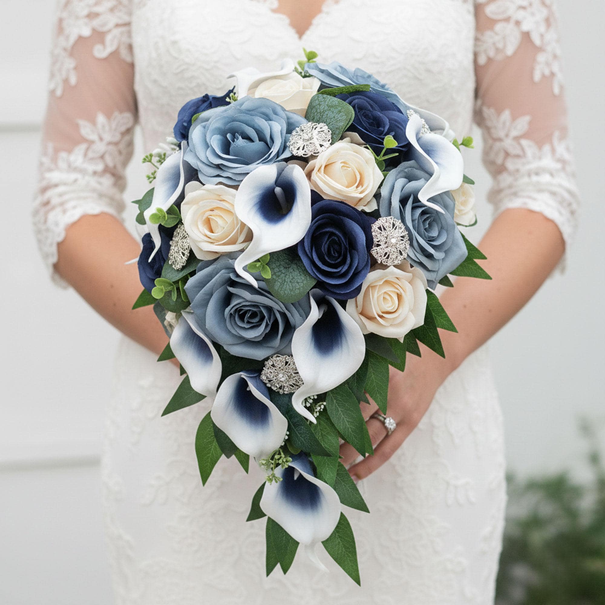 Dusty Blue Navy Champagne Bridal Prom Bouquet - Add Boutonniere Wedding  Corsage Flower Crown More! - Etsy