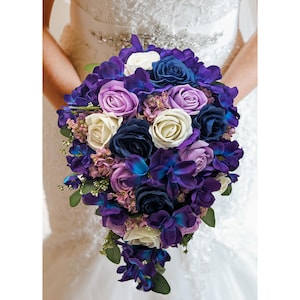 Galaxy Blue Orchid Callas Lavender Roses Lilac Cascade Bridal Bouquet - add Groom Groomsmen Boutonniere Bridesmaid Bouquet Flower Crown More