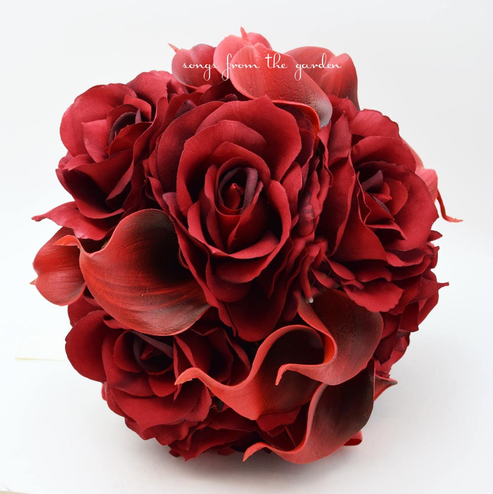 Deep Red Silk Roses With Real Touch Calla Lilies Bridal or Etsy