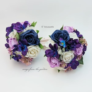 Navy, Purple & Lavender Wedding Bridal or Bridesmaid Galaxy Orchid Bouquet - Add Groom Groomsmen Boutonniere Corsage Arch Flowers and More!
