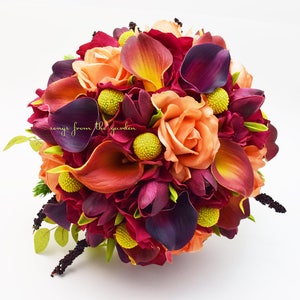 Plum Red Orange Bridal Bouquet Calla Lilies Tulips Roses Etsy