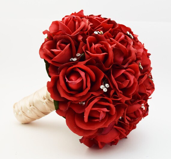 Rosas rojas y cristales Ramo de novia o dama de honor - Etsy México