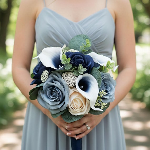 Dusty Blue Navy Champagne Bridal Prom Bouquet - Add Boutonniere Wedding Corsage Flower Crown More! - Etsy Dusty Blue Navy Champagne Bridal Prom Bouquet - Add Boutonniere Wedding Corsage Flower Crown More! - Etsy