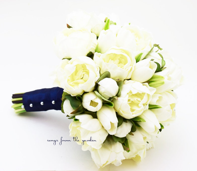 Peonies & Tulips Bridal Bouquet Real Touch White Peonies Etsy