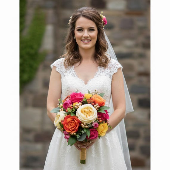 Faux Wedding Prom Bridal Bouquet Orange Yellow Hot Pink Gold - Add  Boutonniere Corsage More - Etsy