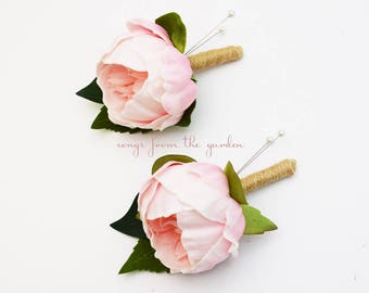 Pink Peony Boutonnieres -  Groom Groomsmen Boutonnieres Wedding Prom Homecoming Boutonniere - Wedding Flowers