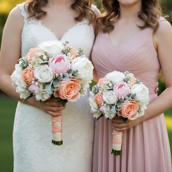 Faux Bridal Prom Wedding Bouquet Peach Pink White - Add Boutonniere Corsage  Flower Crown More! - Etsy
