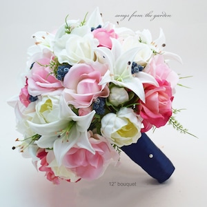 Bridal Bridesmaid Prom Bouquet Peonies Roses Tiger Lilies Pink White - add Groom Boutonniere Corsage Cake Decor Arch Centerpieces and More!