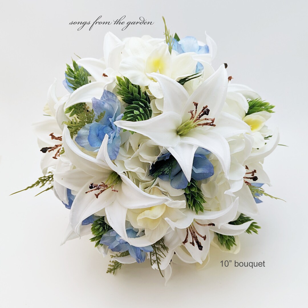 Tiger Lily Wedding Bouquet Light Blue & White Bridal or Bridesmaid