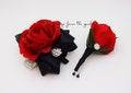 Red Rose Rhinestone Corsage & Boutonniere Set – Prom Wedding Flowers