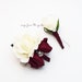 Burgundy and White with Rhinestones Real Touch Rose Wedding Boutonniere Wedding Corsage Mother of the Bride Father Flowers Prom Corsage 