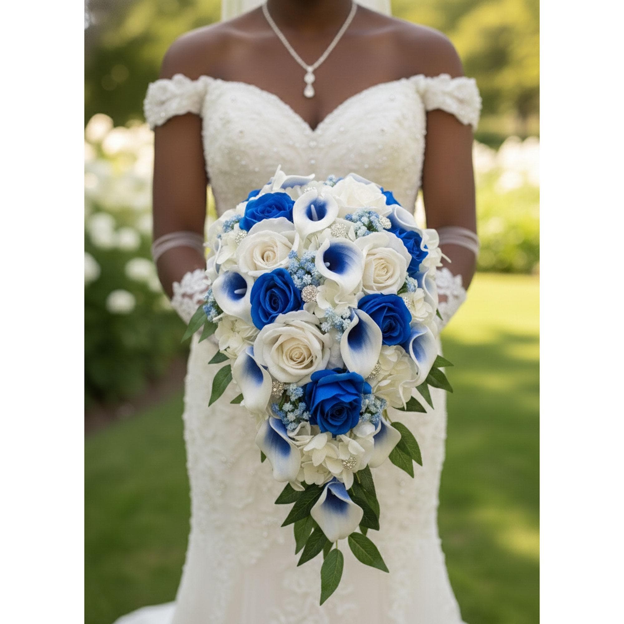 ivory and royal blue wedding dress White elegant princess royal blue gown