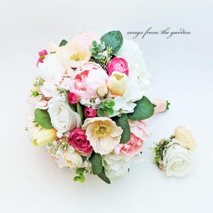 Hochzeit Abschlussball Bouquet Pink Pfirsich Fuchsia Weiß mit Rosen Mohnblumen Pfingstrosen - Fügen Sie Boutonniere Blumenkrone Corsage Kuchen Bogen Blumen & mehr!