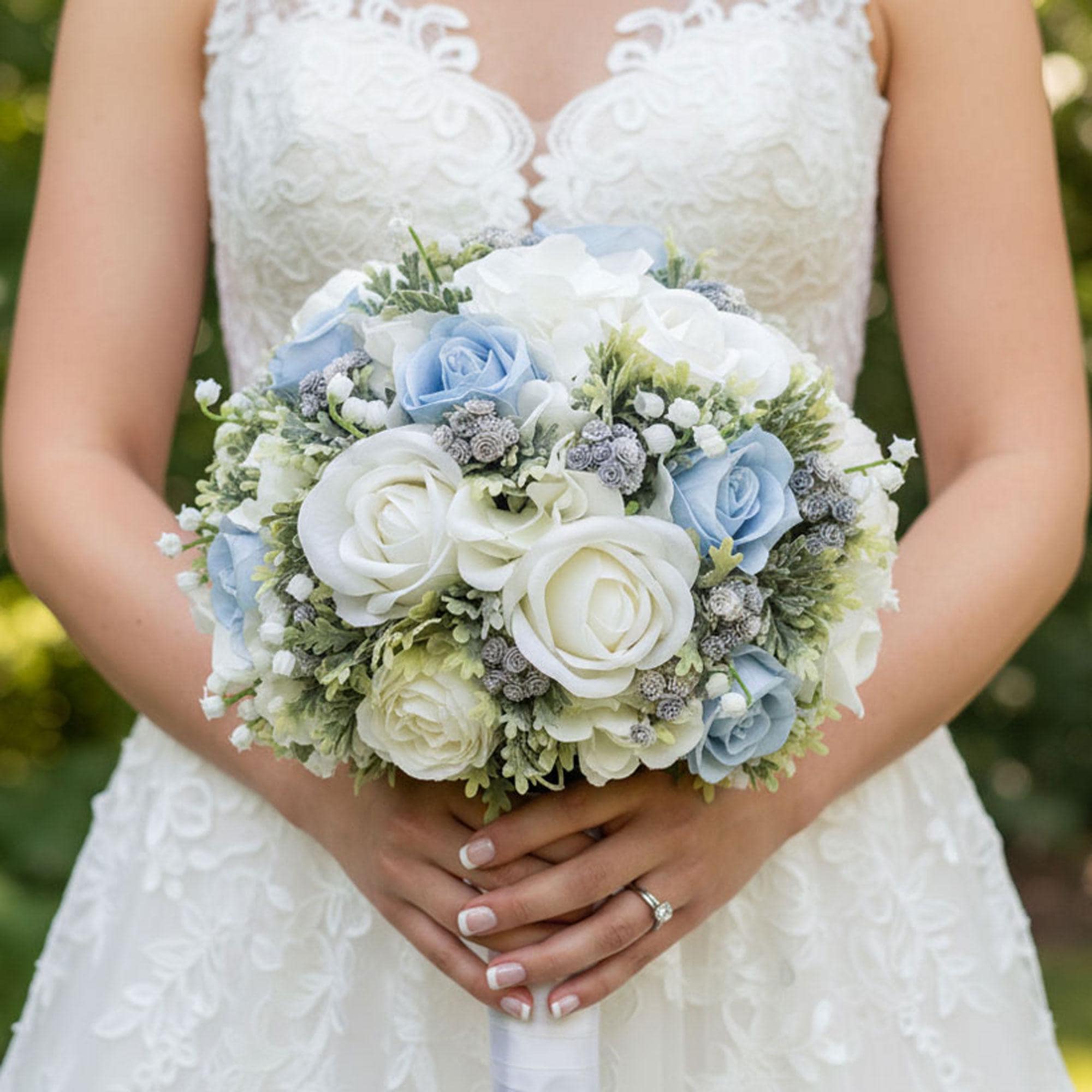 White Dusty Light Blue Bridal Wedding Prom Bouquet - Add Groom Boutonniere  Corsage and More! - Etsy Israel