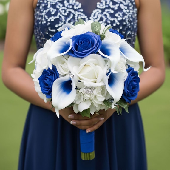 Royal Blue Prom Bridal Wedding Bouquet - Add Boutonniere Cake Flowers  Matching Corsage & More! - Etsy