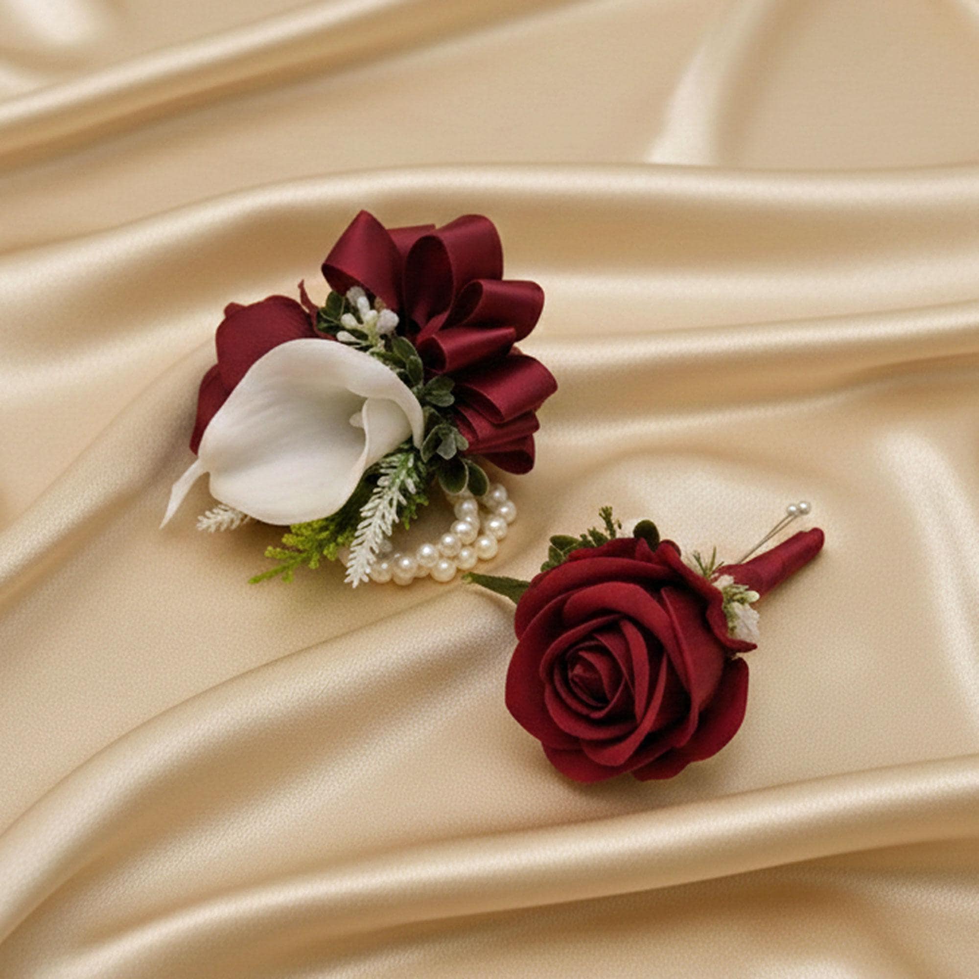 what color corsage for rose gold dress White & Green Wrist Corsage main image 0