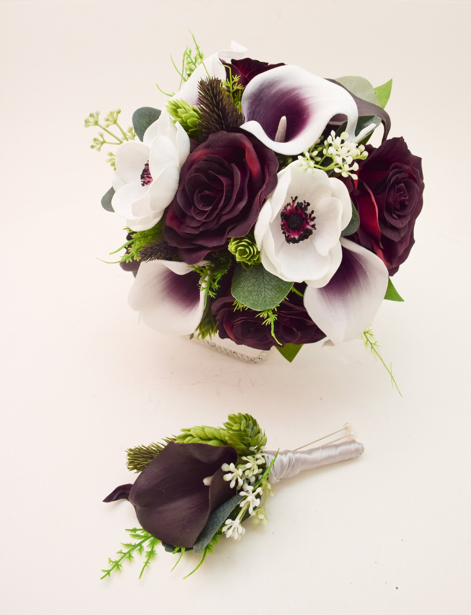 Cascade Bridal Bouquet Real Touch Calla Lilies Anemones Plum - Etsy