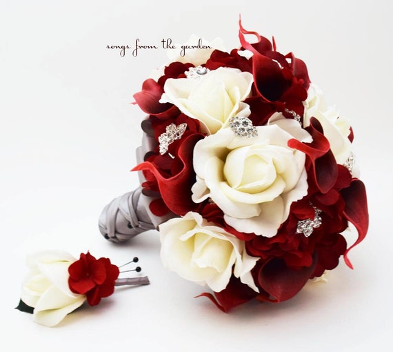 White Roses Red Calla Lily Rhinestone Bridal or Bridesmaid - Etsy