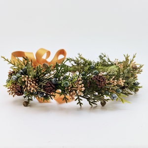 Winter Wedding Bridal Bouquet Evergreens Gold & White Bouquet Eucalyptus Pine Cones Real Touch Roses add a Groom's Boutonniere and More Flower Crown