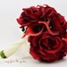 Deep Red Silk Roses with Real Touch Calla Lilies Bridal or Bridesmaid Bouquet - add a Groom's Boutonniere Corsage Cake Flowers and More! 