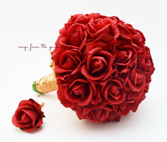 Ramo de novia de rosas rojas Real Touch Ramo de novia o dama - Etsy España