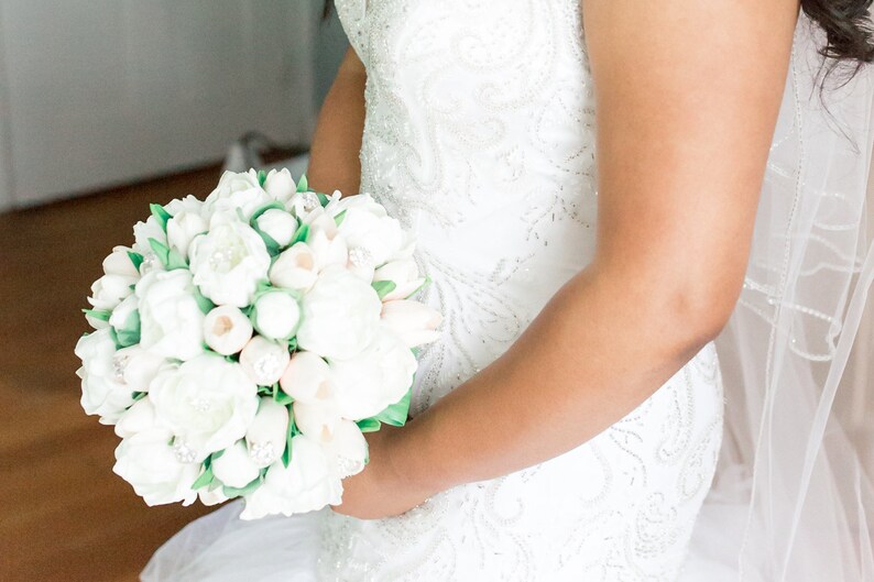 Peonies & Tulips Bridal Bouquet Real Touch White Peonies Etsy