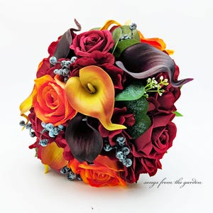 Fall Bridal Bouquet Burgundy Orange Yellow Plum Navy Prom Bouquet Add Groom Boutonniere Bridesmaid Bouquet Corsage for Your Wedding Package