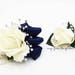 White Navy Real Touch Rose Wedding Boutonniere & Wedding Corsage with Crystals and Pearl Accents Wedding Homecoming Prom Corsage 