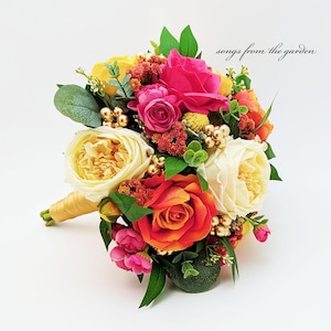 Faux Hochzeitsstrauß Gelb Pink Champagner Orange Gold Brautstrauß Ranunkel Rosen - hinzufügen Boutonniere Blumenkrone Corsage Bogen Mehr