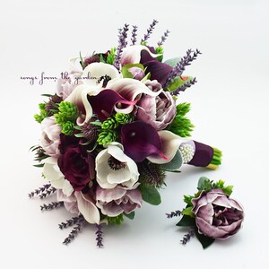 Bridal or Bridesmaid Bouquet Anemones Lavender Peonies Plum - Etsy