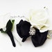 Black and White with Rhinestones Real Touch Rose Wedding Boutonniere Wedding Corsage Mother of the Bride Father Flowers Prom Corsage 