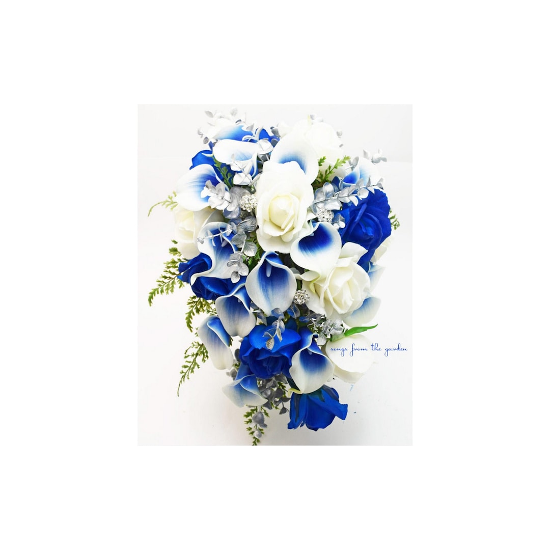Royal blue and silver butterfly wedding bouquet – The Bridal Flower – silk  and real touch wedding bouquets