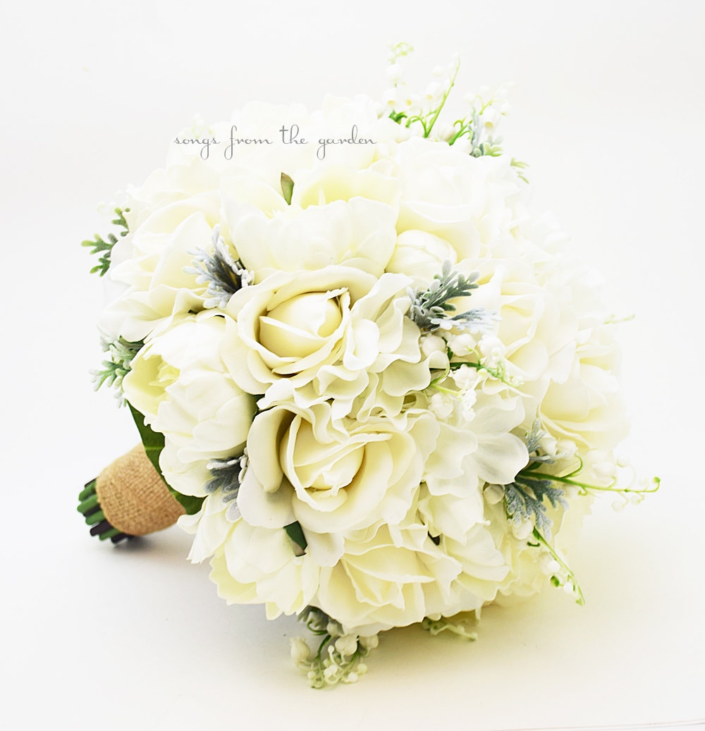 White Rose Peony Bridal Bouquet