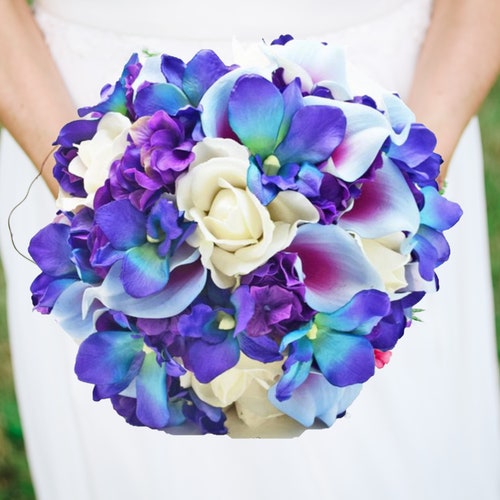 Galaxy Blue Orchid Calla Bridal or Bridesmaid Bouquet Add a - Etsy